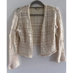 Vintage J Jill Sweater Womens Medium Cream Crochet Cropped Preppy‎ 90s Cottage